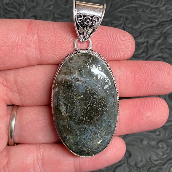 Marcasite Agate Pendant Stone Crystal Jewelry - Picture 1 of 10